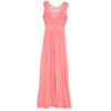 Women Sexy Lace Stitching Long Chiffon Backless Strap Evening Floor Dress