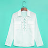 Sexy Plunging Neck Long Sleeve Lace Up Pure Color Shirt for Ladies