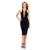 Sexy Halter Sleeveless Lace Up Pure Color Bodycon Midi Dress for Ladies