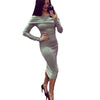 Sexy Off The Shoulder Long Sleeve Bodycon Pure Color Midi Dress for Women