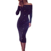 Sexy Off The Shoulder Long Sleeve Bodycon Single Breasted Midid Dress for Women