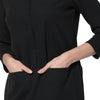 Simple Design Round Collar Long Sleeve Color Button and Pocket Design Straight Women's Dress