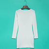Elegant Jewel Collar Long Sleeve Lace Work Pure Color Bodycon Midi Dress for Ladides