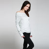Stylish Slash Collar Long Sleeve Pure Color Knitted Pullover for Women