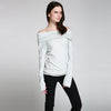 Stylish Slash Collar Long Sleeve Pure Color Knitted Pullover for Women