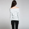 Stylish Slash Collar Long Sleeve Pure Color Knitted Pullover for Women