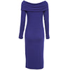 Sexy Off The Shoulder Long Sleeve Bodycon Pure Color Midi Dress for Women