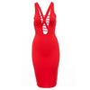 Sexy Halter Sleeveless Lace Up Pure Color Bodycon Midi Dress for Ladies