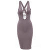 Sexy Halter Sleeveless Lace Up Pure Color Bodycon Midi Dress for Ladies