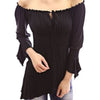 Sexy Off The Shoulder Flare Sleeve Pure Color Asymmetrical Blouse for Ladies