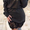 Slash Collar Long Sleeve Lace Spliced Color Block Mini Dress for Women