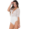 Sexy Plunging Neck Half Sleeve Lace Spliced Button Romper