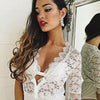 Sexy Plunging Neck Half Sleeve Lace Spliced Button Romper