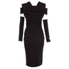 Sexy Deep V Hollow Out Pure Color Bodycon Midi Dress for Women