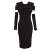 Sexy Deep V Hollow Out Pure Color Bodycon Midi Dress for Women