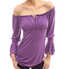 Sexy Off The Shoulder Flare Sleeve Pure Color Asymmetrical Blouse for Ladies