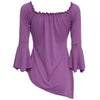 Sexy Off The Shoulder Flare Sleeve Pure Color Asymmetrical Blouse for Ladies