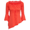 Sexy Off The Shoulder Flare Sleeve Pure Color Asymmetrical Blouse for Ladies