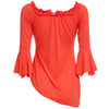 Sexy Off The Shoulder Flare Sleeve Pure Color Asymmetrical Blouse for Ladies