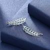Leaves Simple Sterling Silver Earrings Light Blue/Platinum Plated