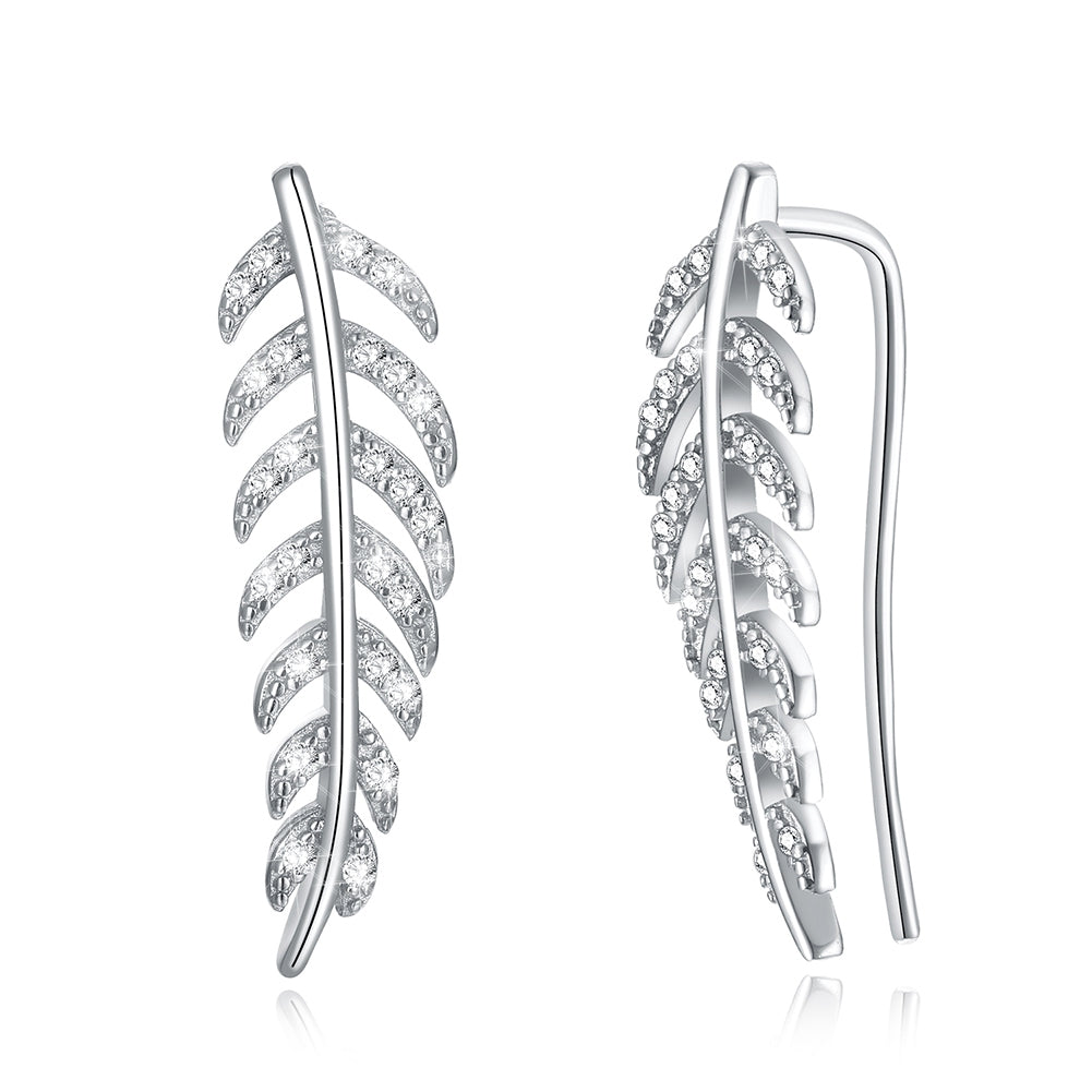 Leaves Simple Sterling Silver Earrings White/Platinum Plated