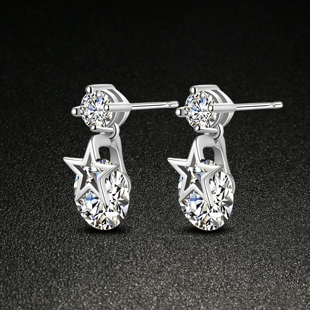 Silver Star-Studded Zircon Earrings Gift Ear Nails Ear Drops Jewelry