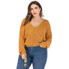 Women's V Neck Solid Colored Plus Size Back Hollow Short Sweater