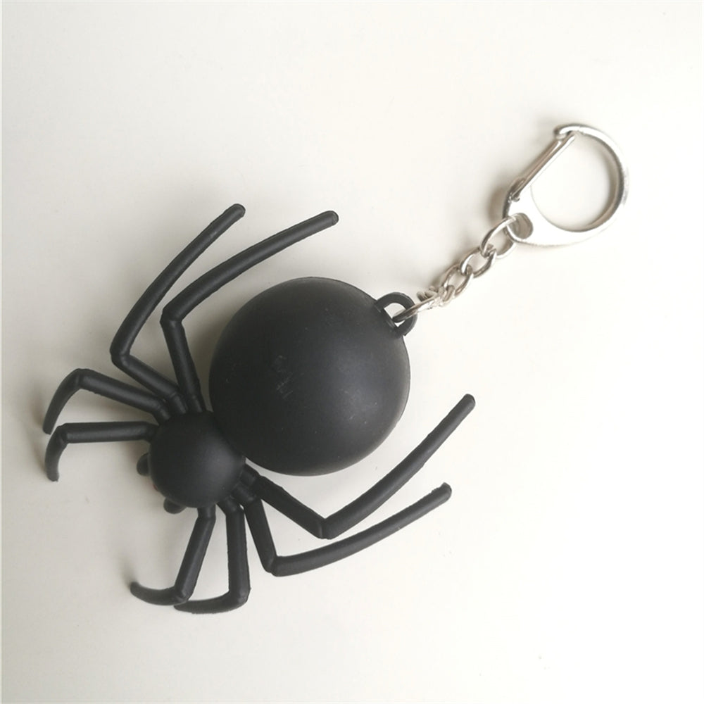 Noise-Making Black Spider Keychain with LED Light