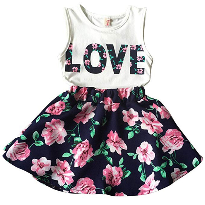 Korean Children's Clothing Girls LOVE Letters Sleeveless Vests Skirt Two-piece