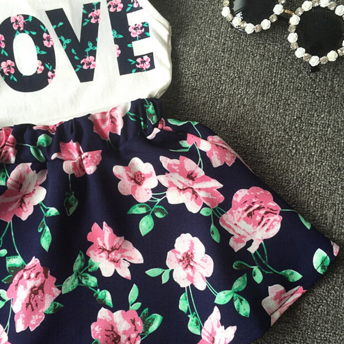 Korean Children's Clothing Girls LOVE Letters Sleeveless Vests Skirt Two-piece