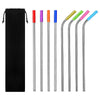 Reusable Stainless Steel Drinking Straw with Silicone Tip Cleaning Brush 8PCS