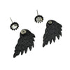 Black Antique Silver Color with Rhinestone Wing Stud Earring