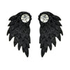 Black Antique Silver Color with Rhinestone Wing Stud Earring