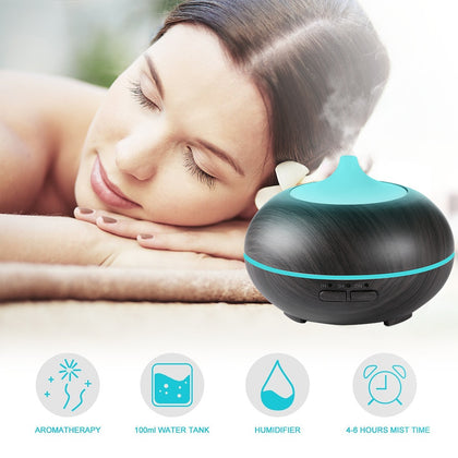 550ML Aroma Diffuser Humidifier Retro Drum Shape 7-color Changing / Fixable Night Light 3-mode Mist Time