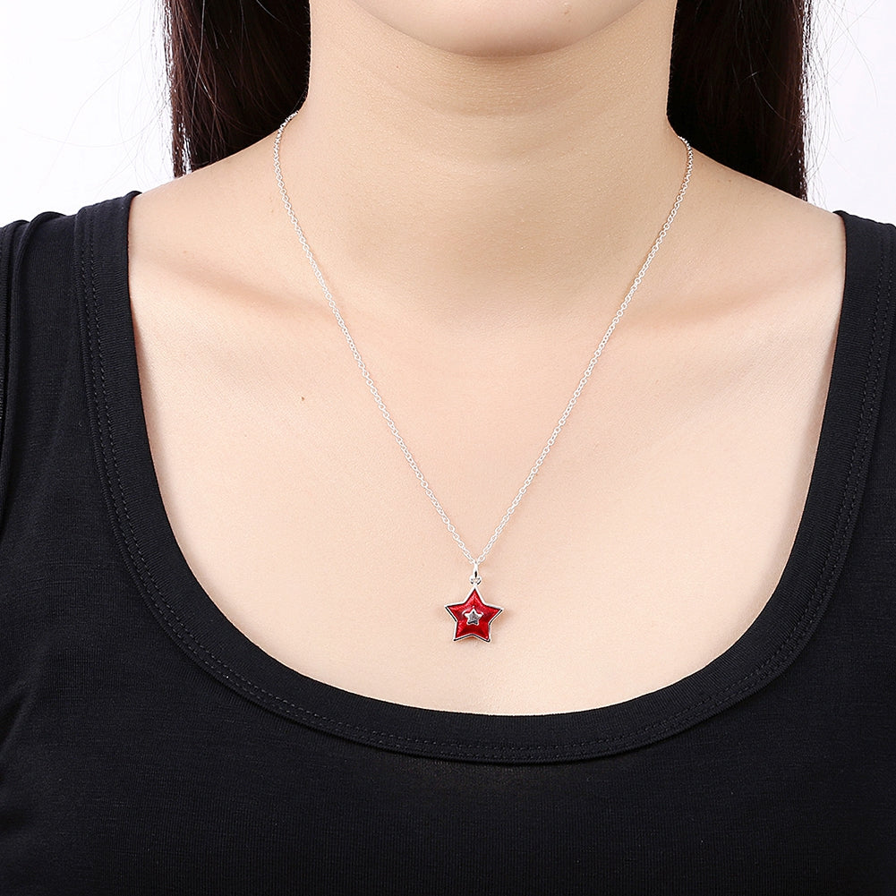 Another Silver Christmas Theme - Red Five-Pointed Star Pendant Necklace