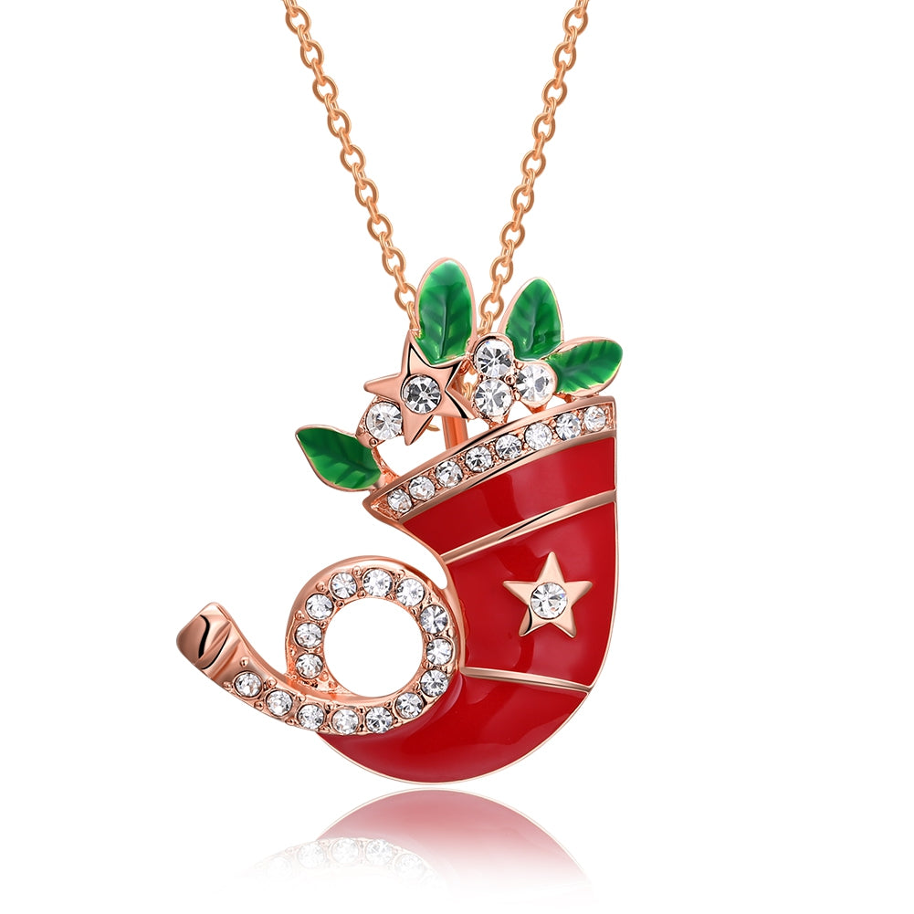 Christmas Dripping Oil Santa Hat Necklace White/Rose Gold