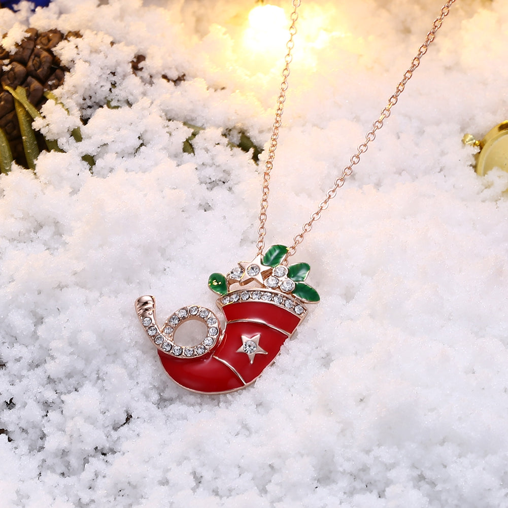 Christmas Dripping Oil Santa Hat Necklace White/Rose Gold