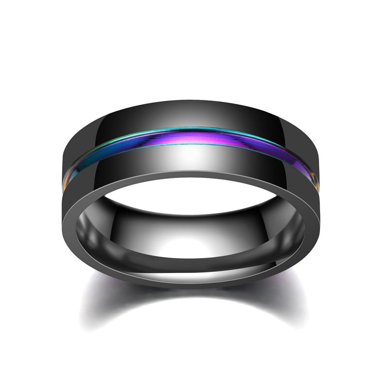 Unisex Stainless Steel Black Plated Mens Multicolor Stripe Ring