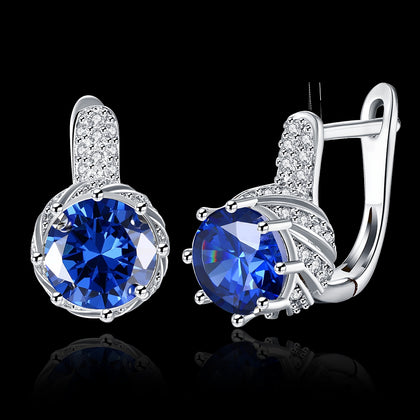 Zircon Earring Blue Round Diamond Romantic Wind Earring Clip