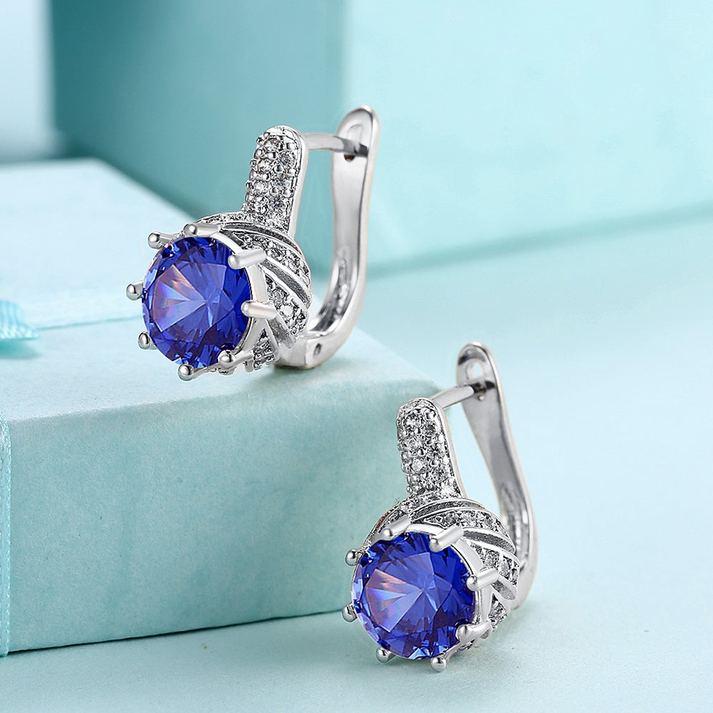 Zircon Earring Blue Round Diamond Romantic Wind Earring Clip