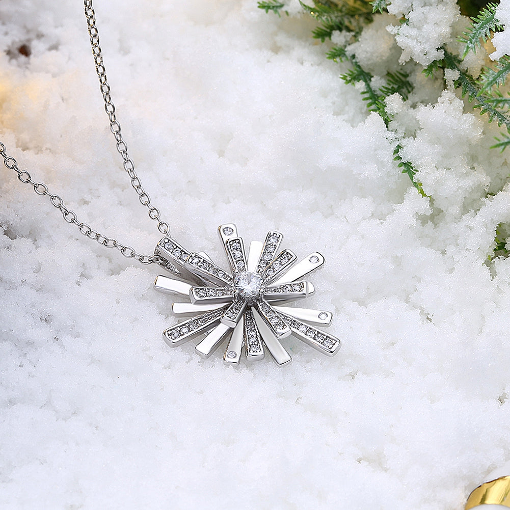 Christmas Snowflake Zircon Necklace White/Platinum Plated