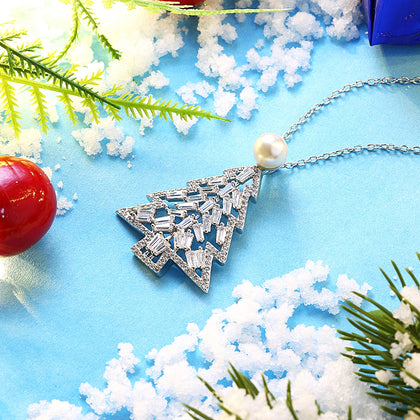 Zircon Christmas Necklace in The Shape of Christmas Tree