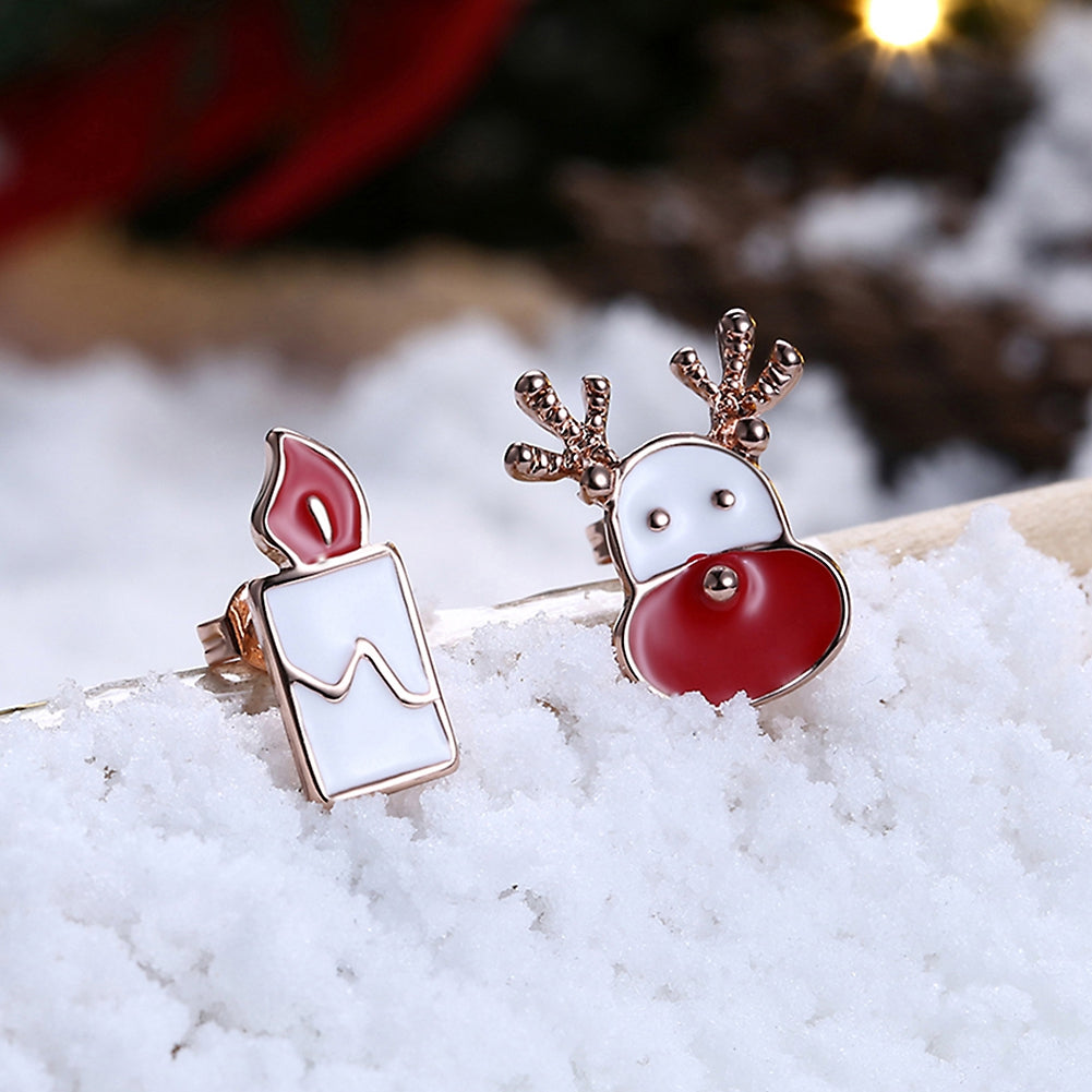 Christmas Drops Oil Santa Candle Earrings Plated in Rose Gold