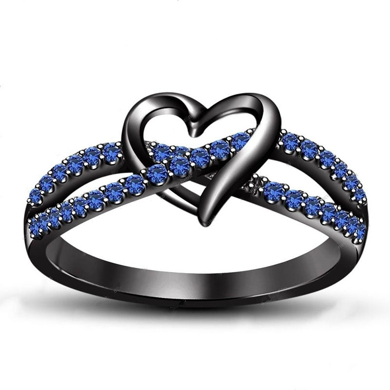 Ladies Fashion Heart Shaped Sapphire Zircon 14K Black Gold Ring