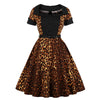 Collar with Short Sleeves Buttons Leopard Grain with A Belt Dress