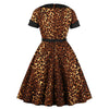 Collar with Short Sleeves Buttons Leopard Grain with A Belt Dress
