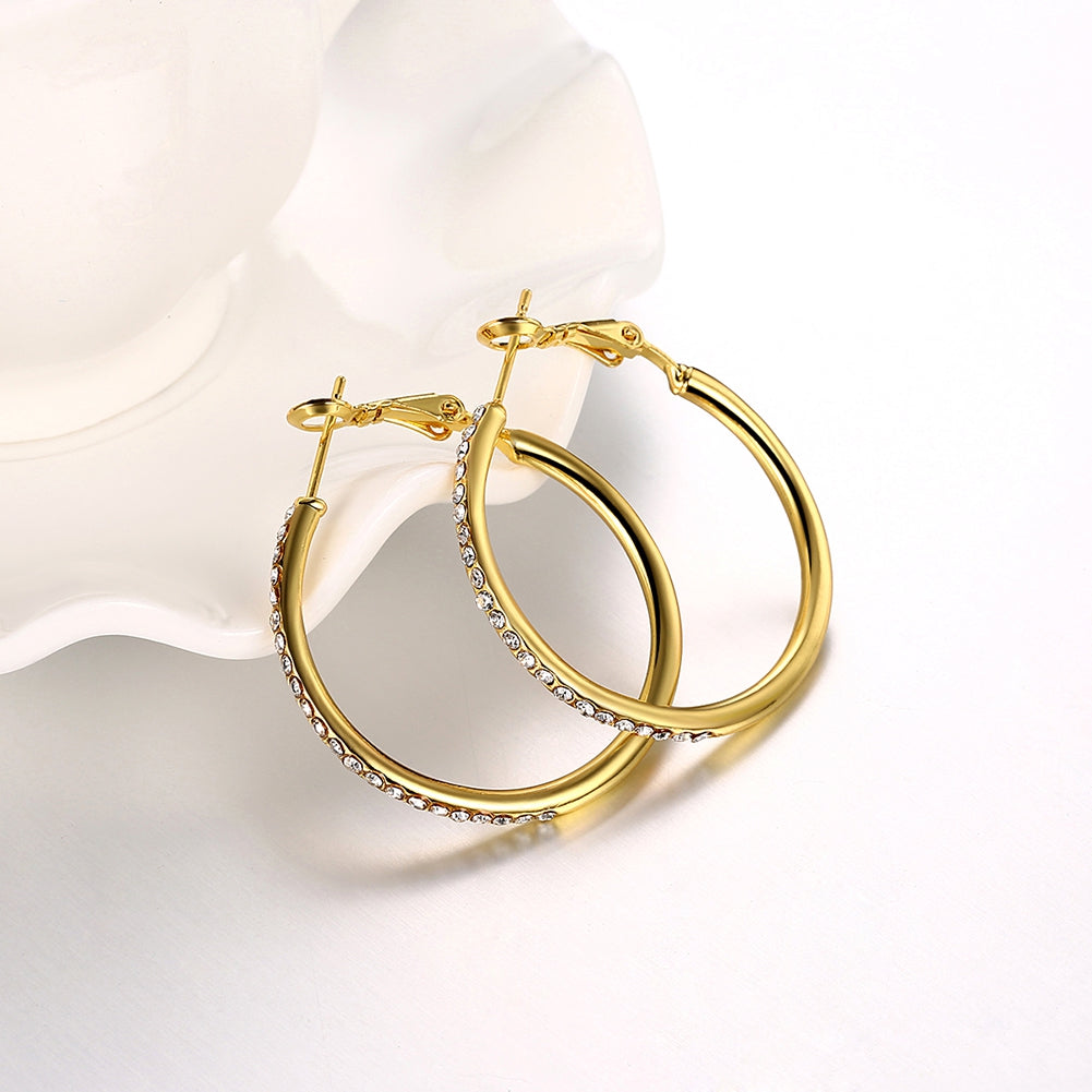Round Czech Diamond Earrings Plated with Gold