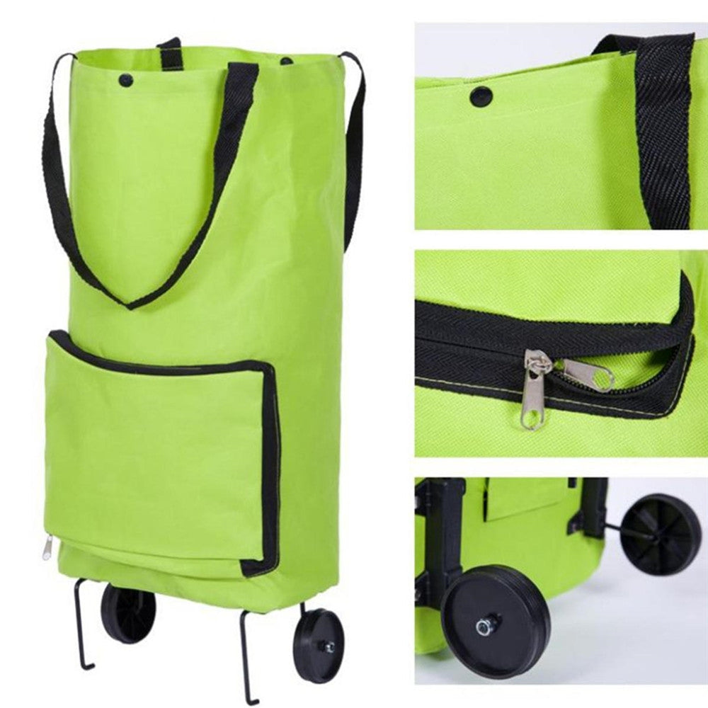 Green Protable Shopping Trolley Tote Bag Foldable Cart Rolling Grocery Wheels