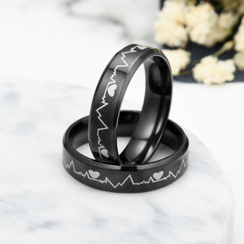 Lovers Heatbeat Couple Titanium Steel Ring Weding Ring