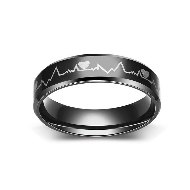 Lovers Heatbeat Couple Titanium Steel Ring Weding Ring